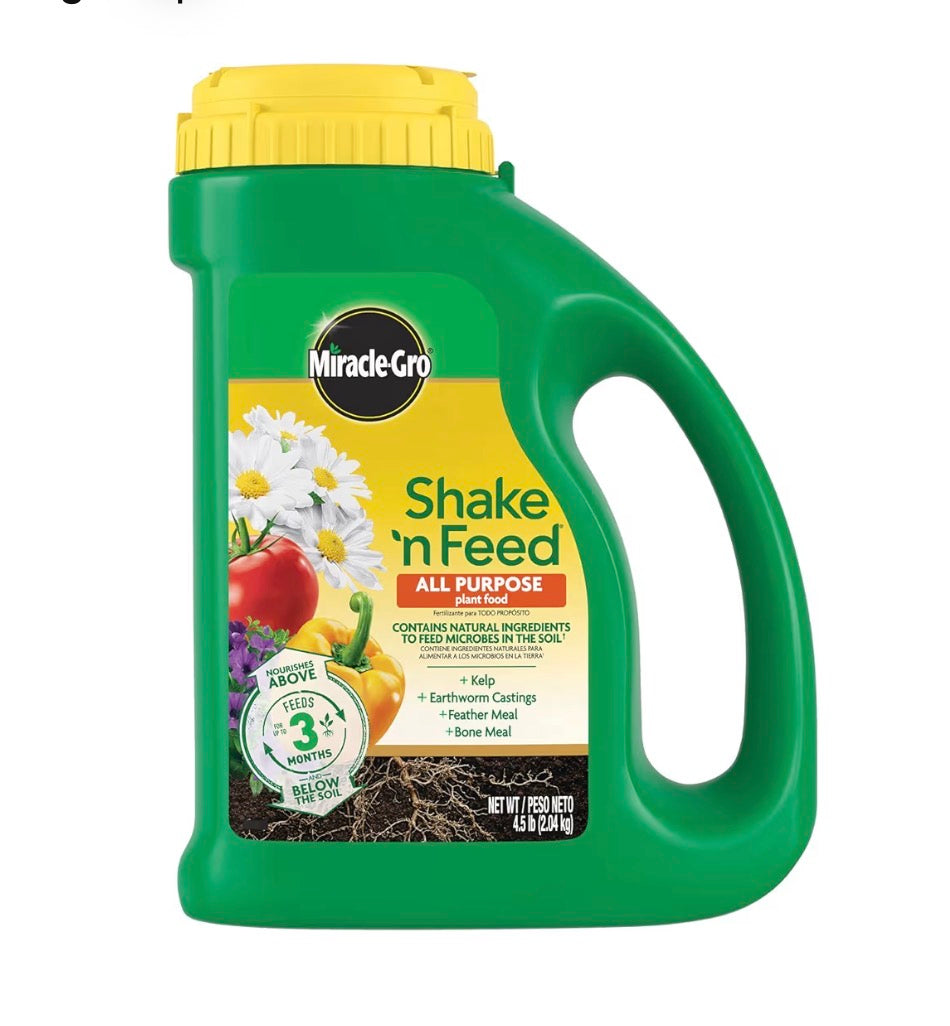 Miracle-Gro Shake ‘N Feed All Purpose Plant Feed, Outdoor & Indoor Plant Food for In-Ground & Containers 4.5 lb
