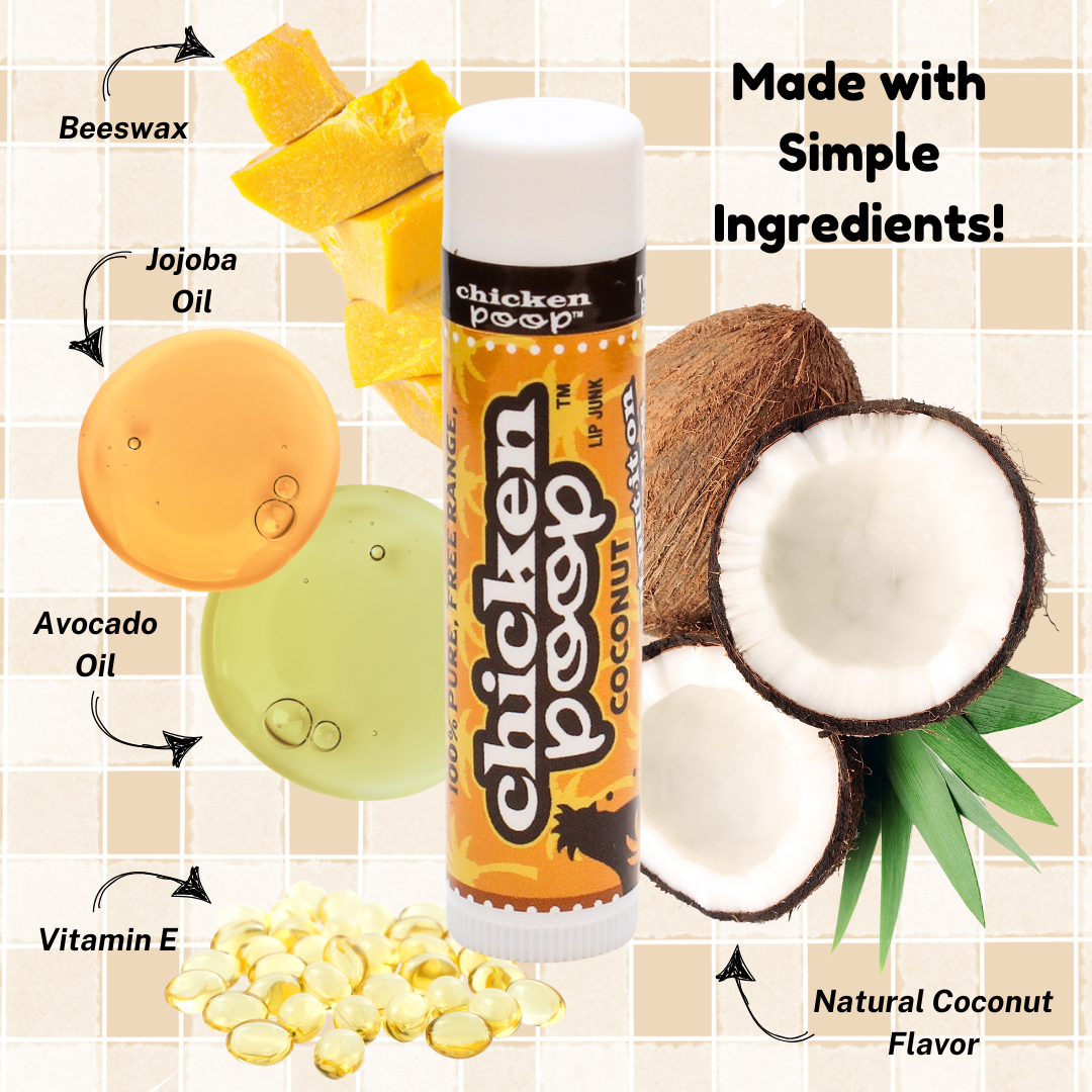 Chicken Poop® COCONUT Lip Balm, All Natural 24ct. CHICKEN