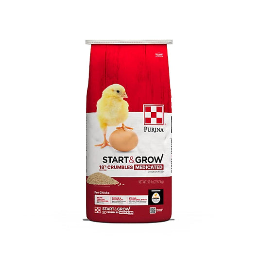 Purina Start & Grow Medicated Crumbles Chick Feed 50 lb bag