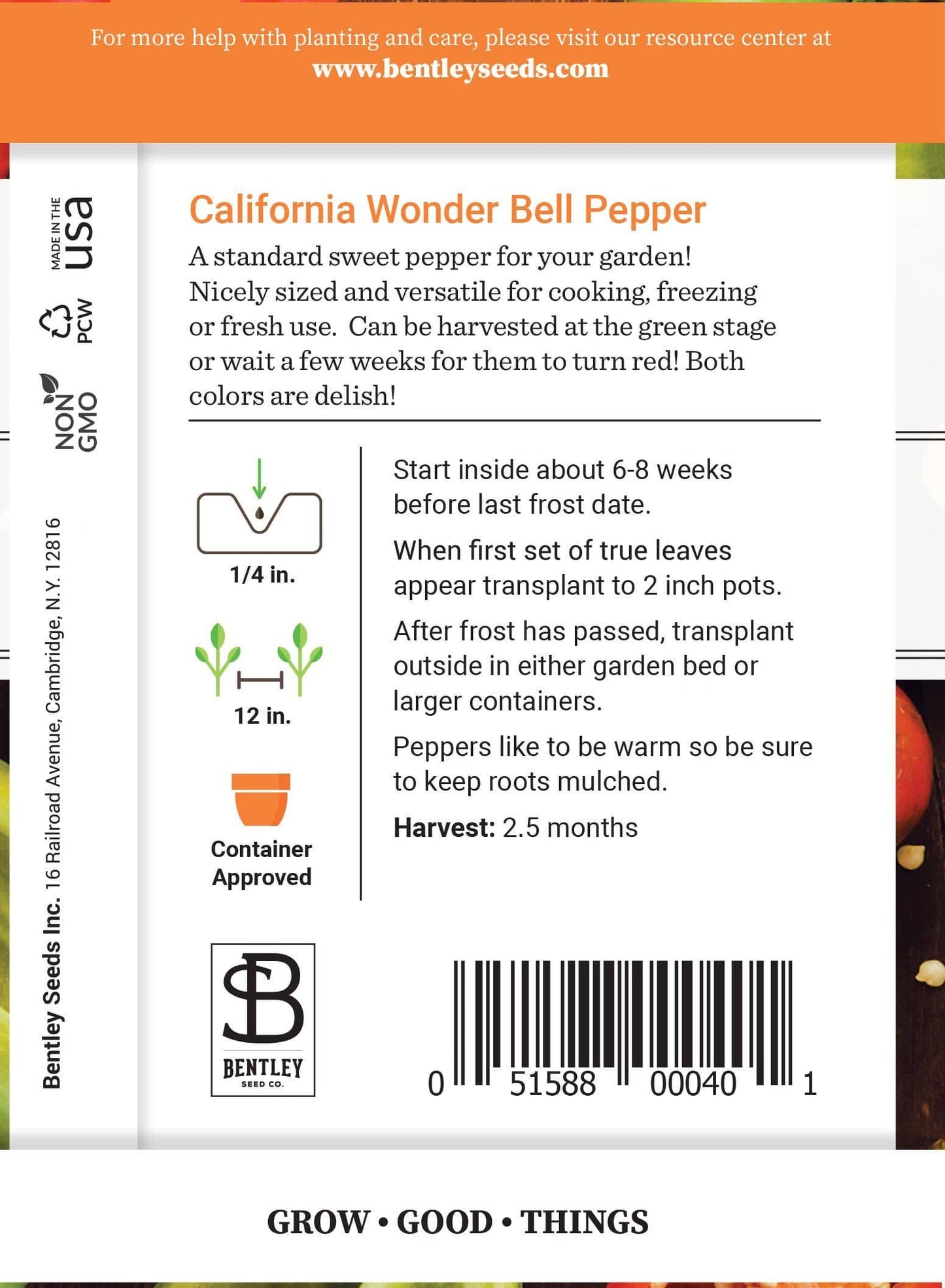 Pepper, California Wonder Seed Packets