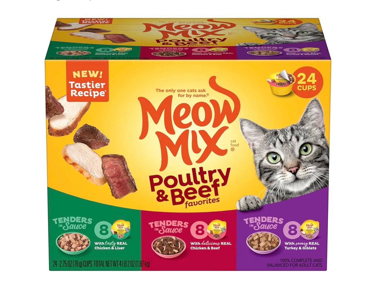 Meow Mix Tender Favorites Poultry & Beef Wet Cat Food Variety Pack 2.75 oz 24 pack