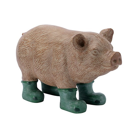 Indoor/Outdoor Resin Pig in Rain Boots Statue, 17.32 in.